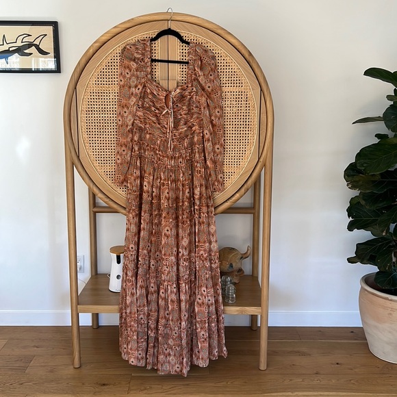 Ulla Johnson Rabia Metallic Thread Ikat Long Sleeve Silk Gown - Picture 2 of 6